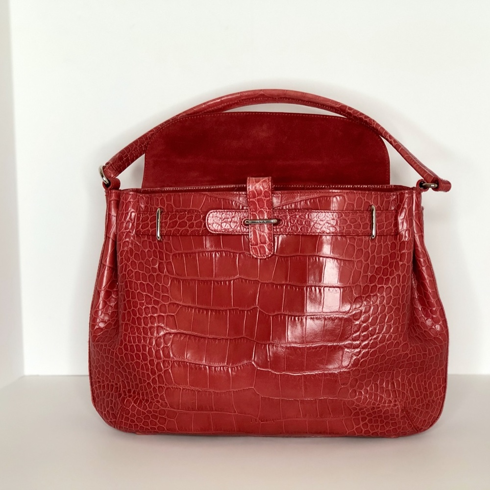 Furla Red Leather Satchel Alligator Print
